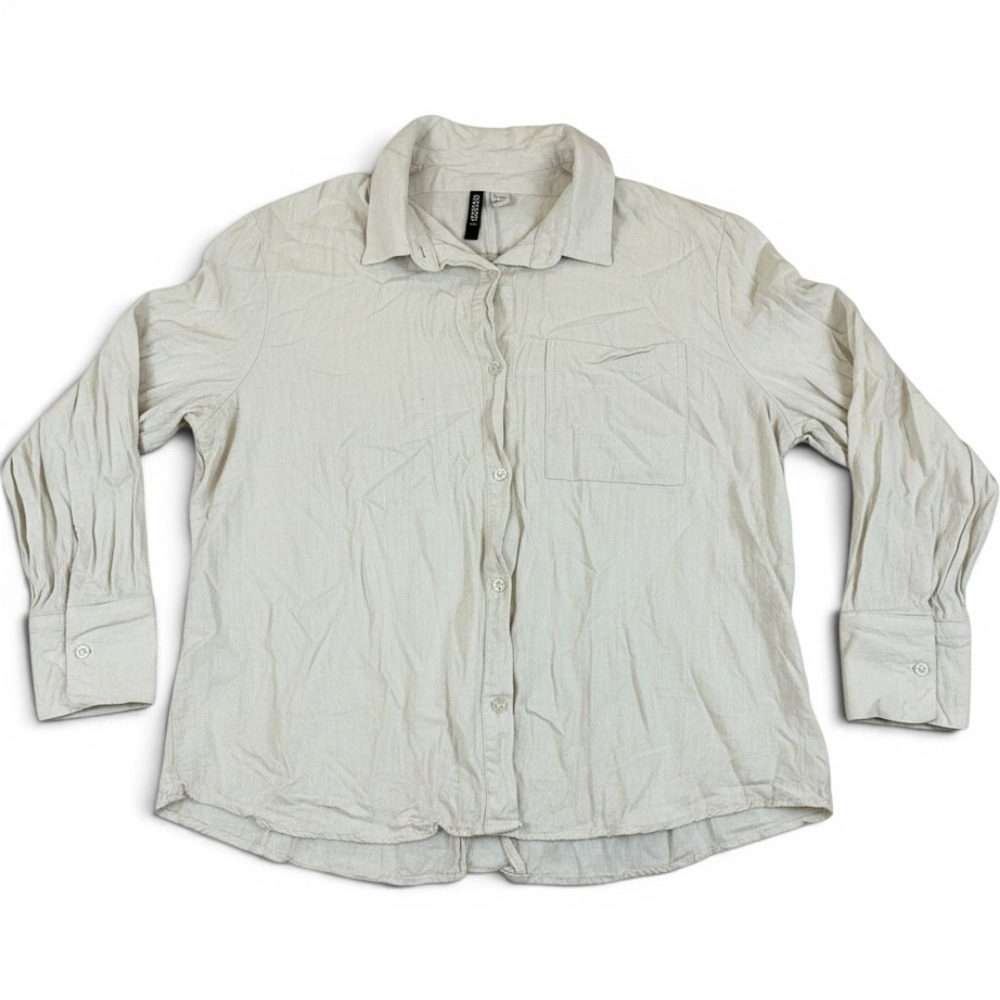 HM Divided Beige Linen Blend Button Down Shirt Long Sleeve Split‎ Back Large